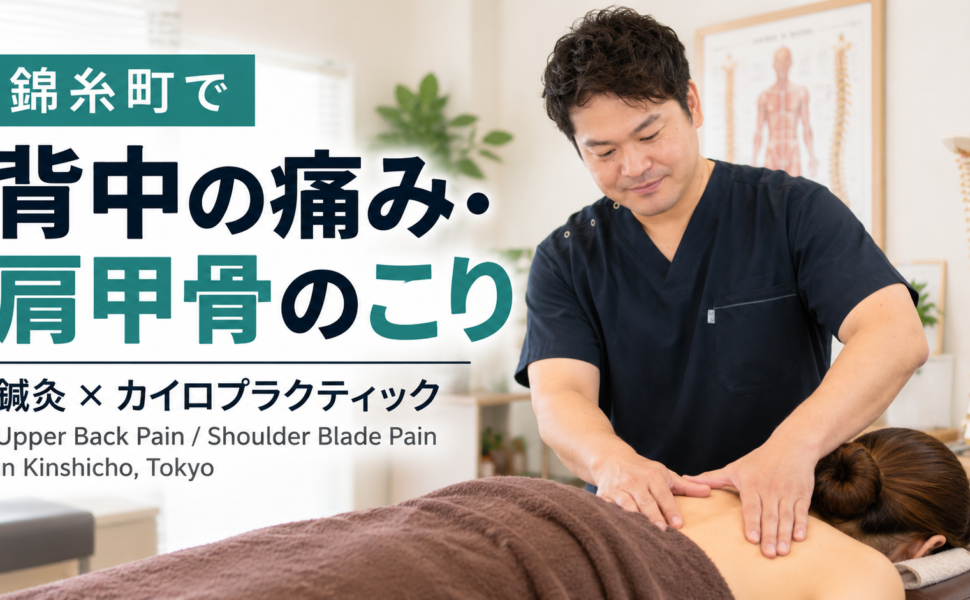 錦糸町の背中の痛み｜肩甲骨の間のこりに鍼灸×カイロ